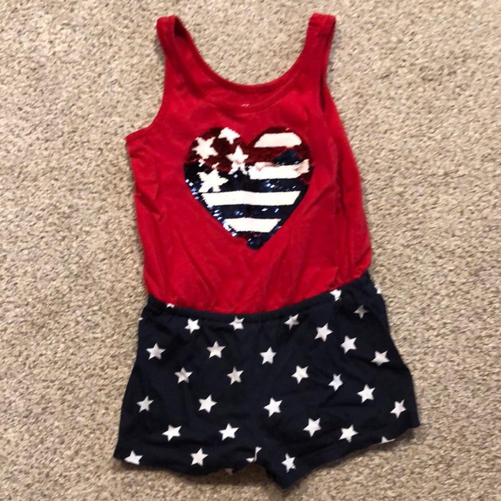 Toddler girl red white and blue romper
